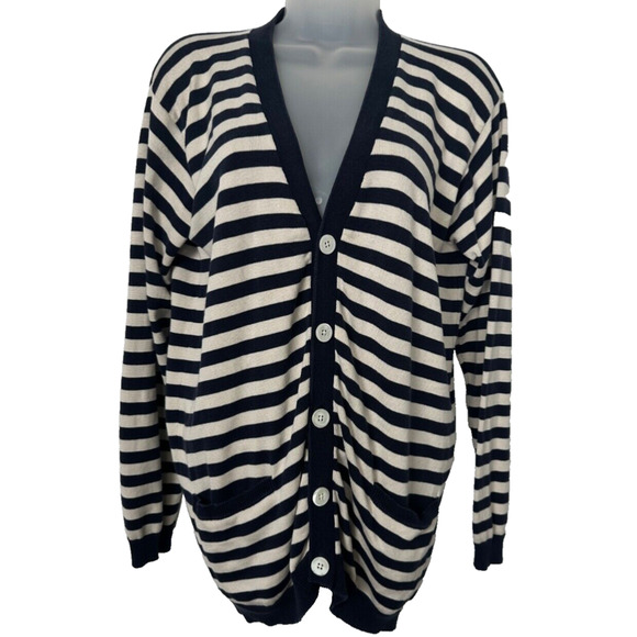 Ralph Lauren Purple Label 100% Silk Cardigan Sweater Striped Button M *hole A51 - Picture 1 of 7